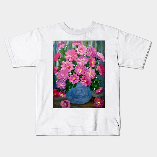 Some beautiful and lovely boutique of pinks and purple flowers in a glass vase Kids T-Shirt by kkartwork